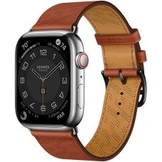 Apple Watch Hermes Series 8 45mm Silver Stainless Steel Case with H Diagonal Single Tour, Cuivre (коричневый)