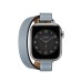 Apple Watch Hermes Series 8 41mm Silver Stainless Steel Case with Bleu Lin Attelage Double Tour