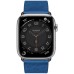 Apple Watch Hermes Series 8 45mm Silver Stainless Steel Case with H Diagonal Single Tour, Bleu de France (синий)