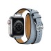 Apple Watch Hermes Series 8 41mm Silver Stainless Steel Case with Bleu Lin Attelage Double Tour