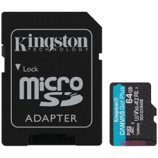 Карта памяти Kingston Canvas Go! Plus microSDXC 64 ГБ Class 10, V30, A2, UHS-I U3, R/W 170/70 МБ/с, адаптер на SD